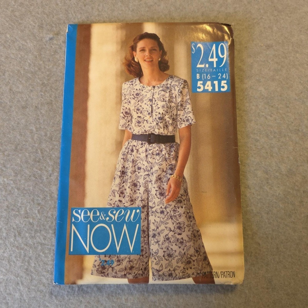 See & Sew 5415 Sewing Pattern Size 16-24 Misses Dress Belted Front Slit Uncut